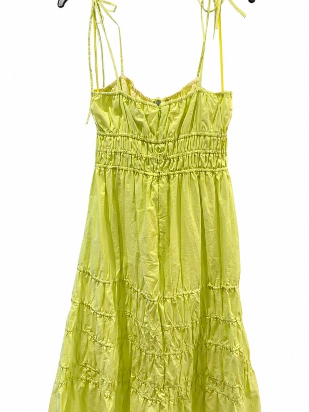 NICHOLAS Shirred Cotton Poplin Tie Shoulder Maxi Dress Lime Chartreuse US 10 NWT - Picture 3 of 7